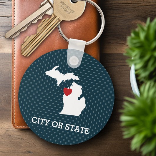 Michigan Thuis Staat Stad Kaart - Aangepast Hart Sleutelhanger