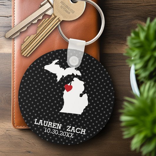 Michigan Thuis Staat Stad Kaart - Aangepaste Trouw Sleutelhanger