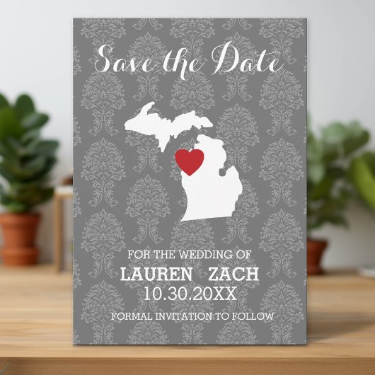 Michigan Thuis Staat Stad Kaart Trouw Save the Dat