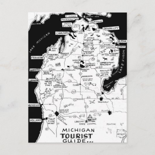 Michigan toeristische kaart ansichtkaart (Voorkant)