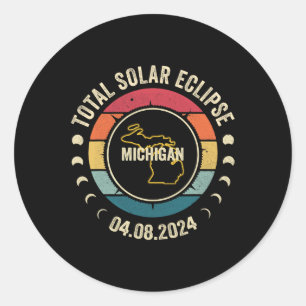 Michigan Totaal Zonneverduistering 2024 Amerikaans Ronde Sticker