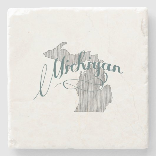 Michigan  Typography State Map Shape Grey Stenen Onderzetter (Voorkant)