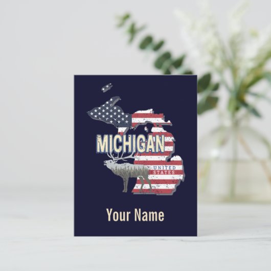 Michigan United States Retro State Map  USA Feestdagenkaart (Staand voorkant)