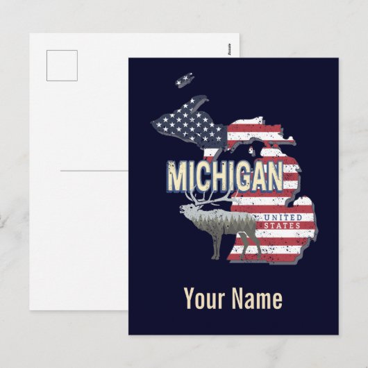 Michigan United States Retro State Map  USA Feestdagenkaart (Voorkant / Achterkant)
