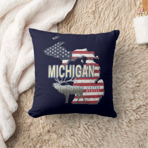 Michigan United States Retro State Map  USA Kussen