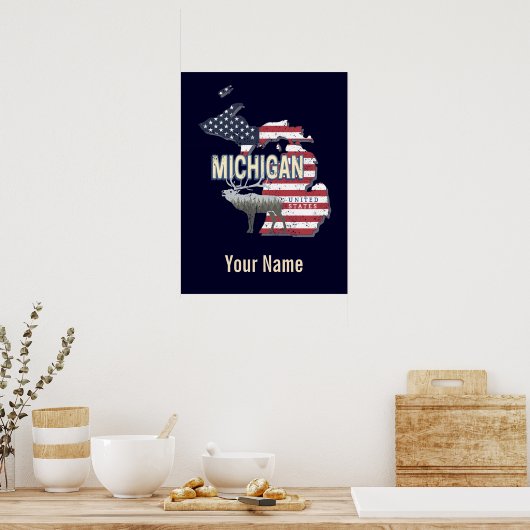 Michigan United States Retro State Map USA Poster (Keuken)