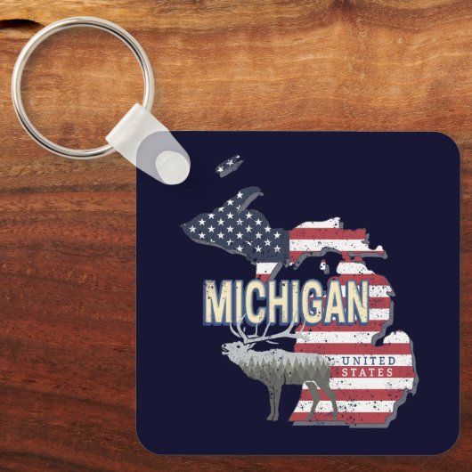 Michigan United States Retro State Map  USA Sleutelhanger (Voorkant)