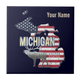 Michigan United States Retro State Map  USA Tegeltje