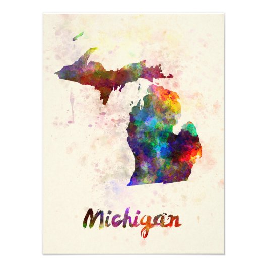 Michigan US state in watercolor Foto Afdruk (Voorkant)
