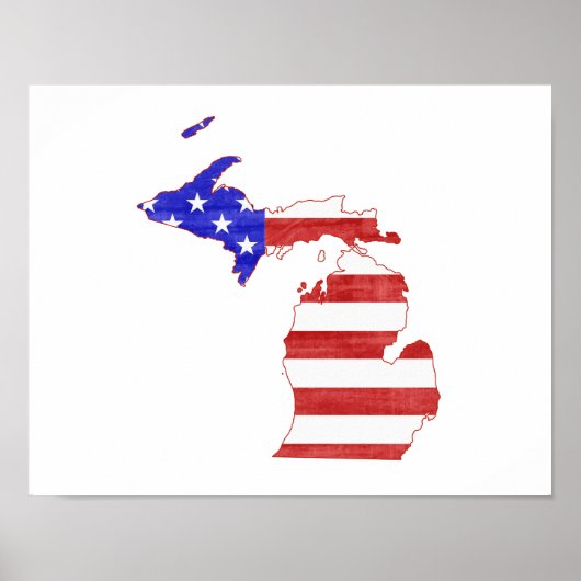 Michigan USA Flag Silhouette Map Shape Poster (Voorkant)