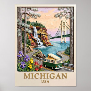 Michigan USA Roadtrip Pictured Rocks Vintage Busje Poster