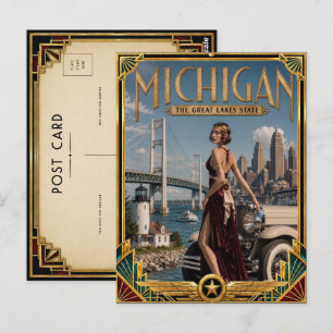 Michigan Vintage Art Deco Gouden Tijdperk Briefkaart
