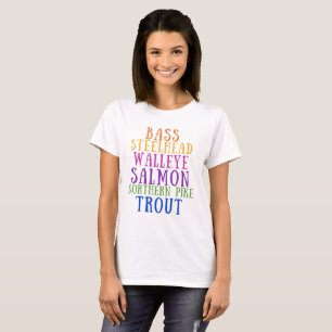 Michigan Vis T-shirt met regenboogtekst over visse