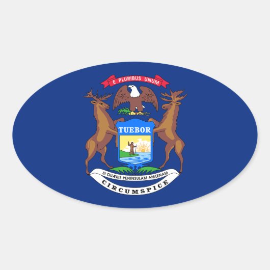 Michigan vlag ovale sticker (Voorkant)