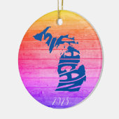 Michigan Vrolijk Kerstfeest - Jaar - Personalisere Keramisch Ornament (Links)