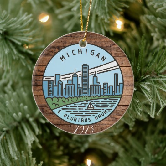Michigan Vrolijk Kerstfeest - Jaar - Personalisere Keramisch Ornament (Boom)