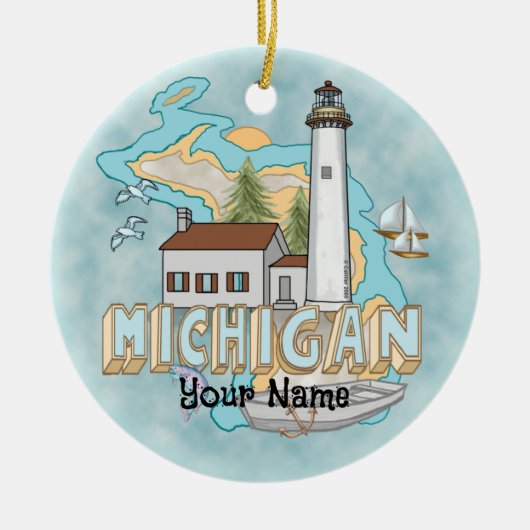 Michigan Vuurtoren op maat gemaakte naam ornament (Voorkant)