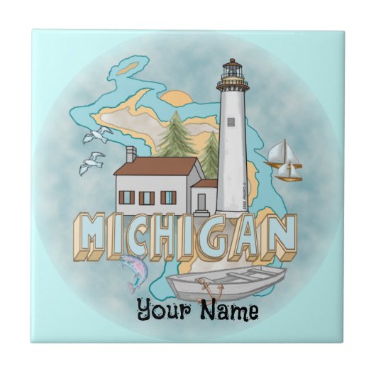 Michigan Vuurtoren tegel Tegeltje (Voorkant)