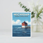 Michigan vuurtorens aan de Grote Meren Briefkaart (Staand voorkant)