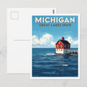 Michigan vuurtorens aan de Grote Meren Briefkaart (Voorkant / Achterkant)