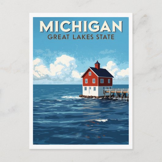 Michigan vuurtorens aan de Grote Meren Briefkaart (Voorkant)