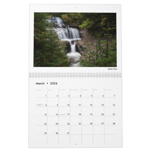 Michigan Watervallen Kalender (Mar 2026)
