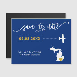Michigan Wedding Save the Date Kaart, Map Magnetische Uitnodiging