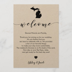 Michigan Wedding Welcome Letter & Itinerary Card Programmakaart