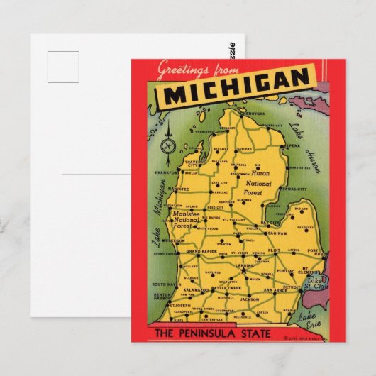 Michigan wenskaart Briefkaart (Voorkant / Achterkant)