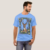 Michigan White Tailed Deer With Iris Flower 3 Patt T-shirt (Voorkant volledig)