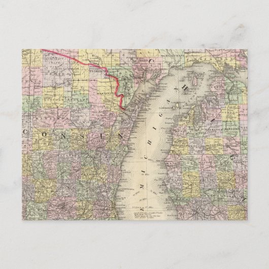 Michigan, Wisconsin Briefkaart (Voorkant)