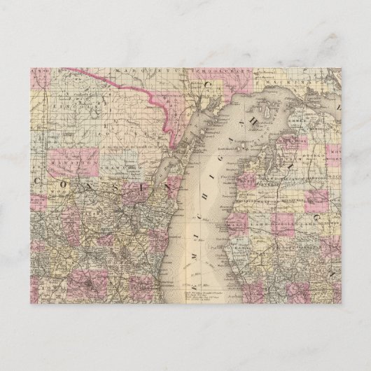 Michigan, Wisconsin Briefkaart (Voorkant)