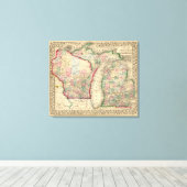 Michigan, Wisconsin Map door Mitchell Canvas Afdruk (Insitu (Houten vloer))