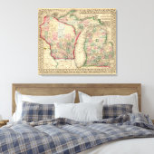 Michigan, Wisconsin Map door Mitchell Canvas Afdruk (Insitu (Slaapkamer))