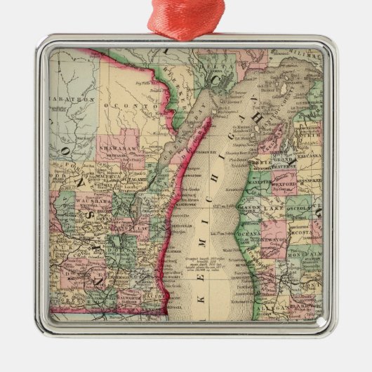 Michigan, Wisconsin Map door Mitchell Metalen Ornament (Voorkant)
