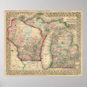 Michigan, Wisconsin Map door Mitchell Poster (Voorkant)
