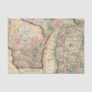 Michigan, Wisconsin Map door Mitchell Tissuepapier