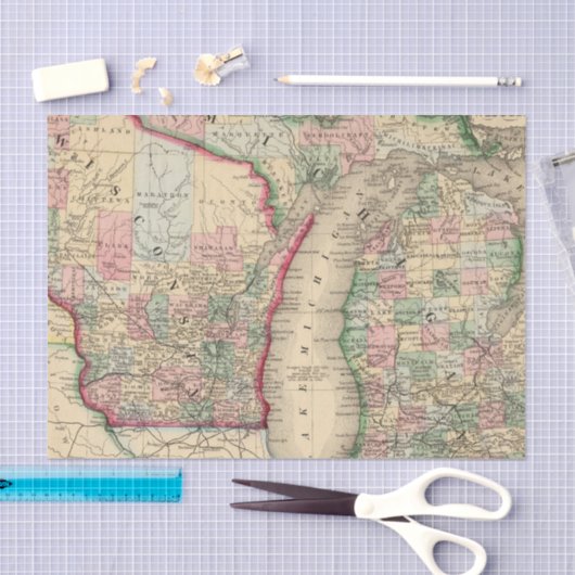 Michigan, Wisconsin Map door Mitchell Tissuepapier (Craft)