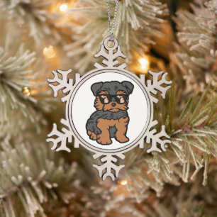 Michigan Yorkshire Terrier met zonnebril Tin Sneeuwvlok Ornament