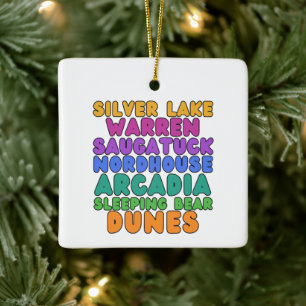 Michigan Zandduinen Regenboog Bubbel Letter Orname Keramisch Ornament