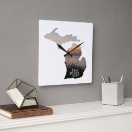 Michigander Silhouette met Typografie Vierkante Klok