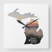 Michigander Silhouette met Typografie Vierkante Klok (Voorkant)