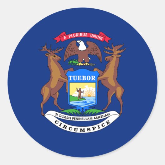 Michigander Vlag, vlag van Michigan Ronde Sticker (Voorkant)