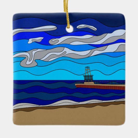 Michiganmeer - keramische ornament (vierkant) (Voorkant)