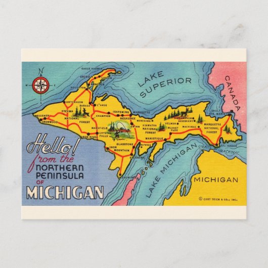Michigan's Noordelijk Schiereiland Kaart Ansichtka (Voorkant)