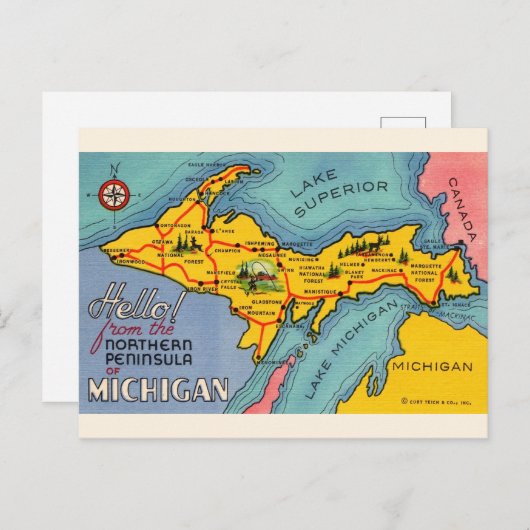 Michigan's Noordelijke Schiereiland Kaart Ansichtk (Voorkant / Achterkant)