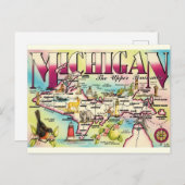 Michigan's Upper Peninsula Kaart Ansichtkaart (Voorkant / Achterkant)