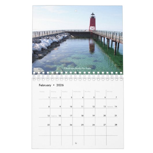 Michigans vuurtoren aan de westkust kalender (Feb 2026)