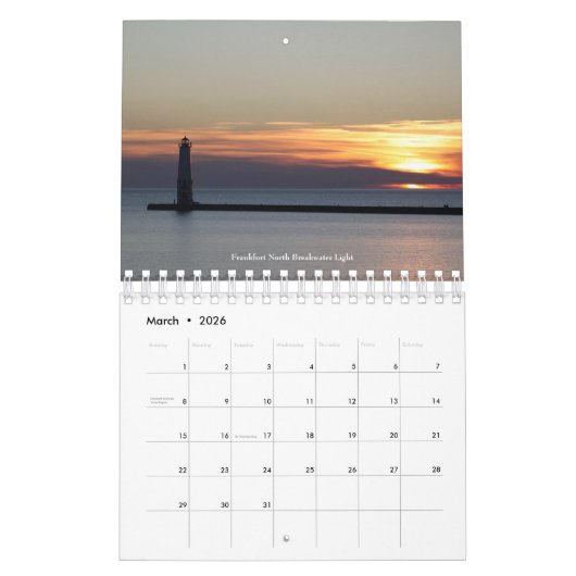 Michigans vuurtoren aan de westkust kalender (Mar 2026)