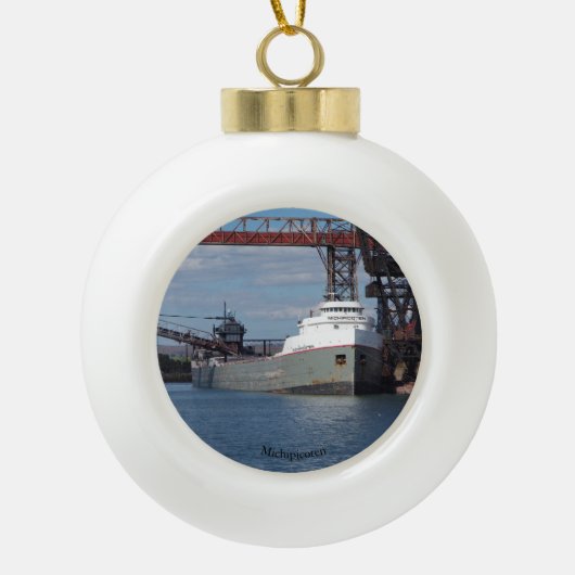 Michipicoten-bal- of sneeuwflake-versiering keramische bal ornament (Voorkant)